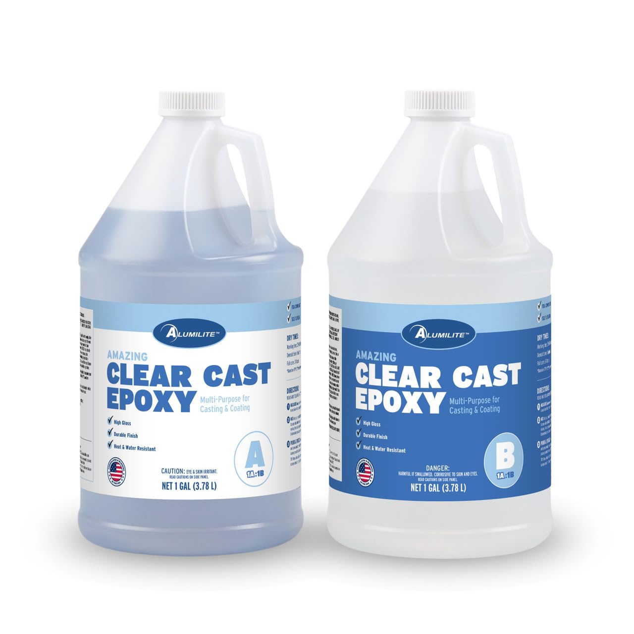 Alumilite Amazing Clear Cast Epoxy Resin Kit (2 Gal) Food Safe, Crystal Clear, High-Gloss Finish – Perfect for Countertops, Encapsulation, Coatings, Castings, Jewelry, Art, and Other DIY Projects