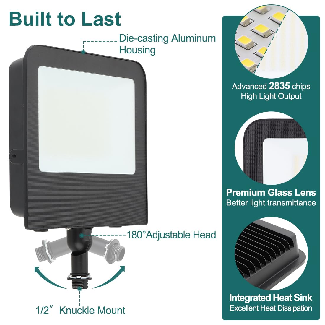 kadision 150W LED Flood Light, 18000lm 5000K Daylight 120-277V IP65 Waterproof Outdoor Flood Lights for Street Yard Parking Lot Security Lighting, Adjustable Knuckle Mount, 4-Pack