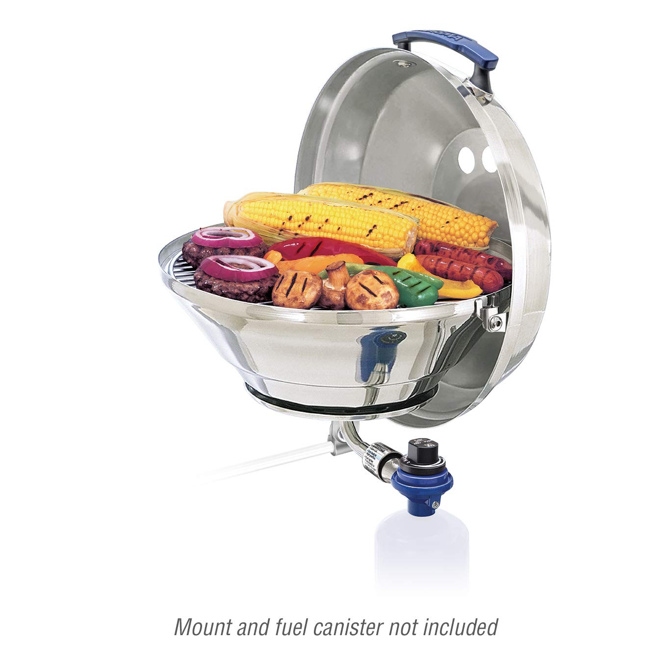 Magma A10-205 Marine Kettle Portable Gas Grill - Stainless Steel BBQ for Boats - Wind-Resistant Design, Safe Propane Connection, Stay Cool Handle - 15" Diameter