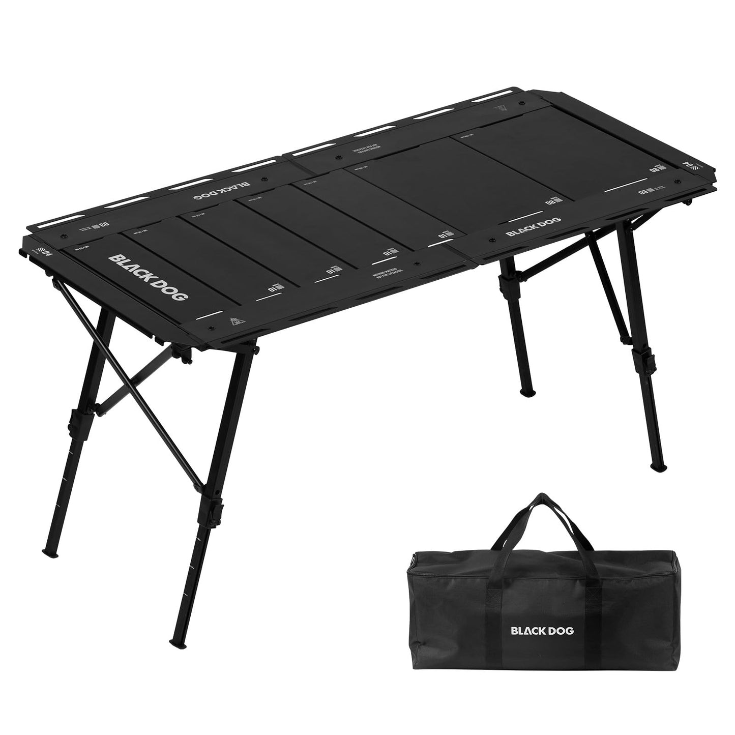 BLACKDOG Modular IGT Camping Table with Center-Folding Design, 4.5 Unit Aluminum Outdoor Kitchen Table, Adjustable Height 16"-24", Portable Folding Camp Table with Side Rails & 7 Expandable Plates