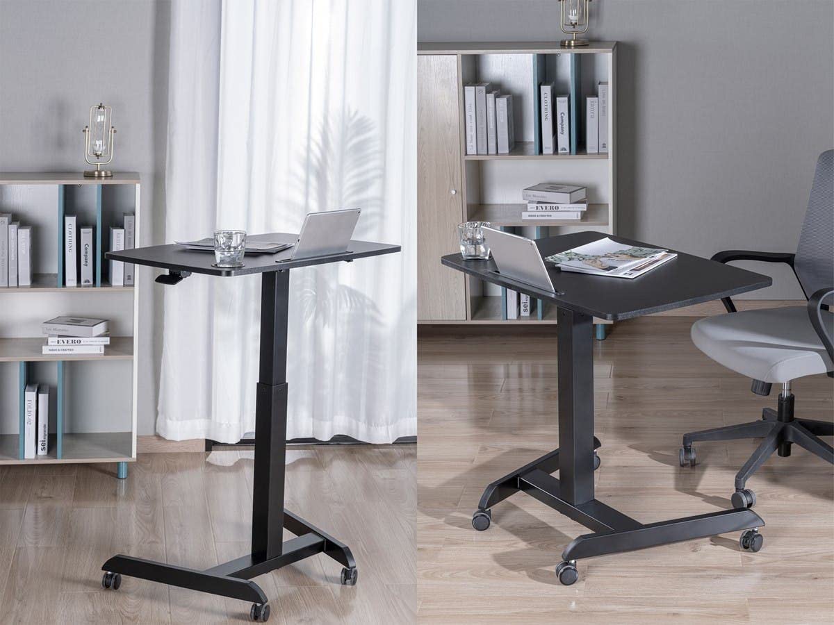 Monoprice Gas‑Lift Height Adjustable Sit‑Stand Mobile Rolling Workstation Laptop and Computer Desk V2 - Max Weight Capacity 99 Lbs, Mobile Stand for Presentations or an Active Work Lifestyle, Black