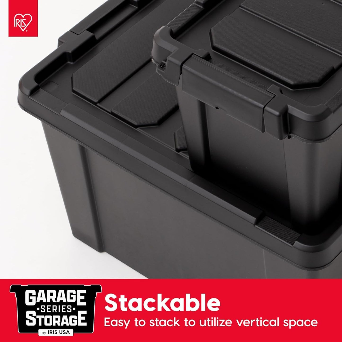 IRIS USA 20 Gallon Lockable Storage Bins with Lids, 6 Pack - Made in USA, Heavy Duty, Stackable Containers, Garage Organizing Bins Moving Tubs, Rugged Sturdy Equipment Utility Box - Black