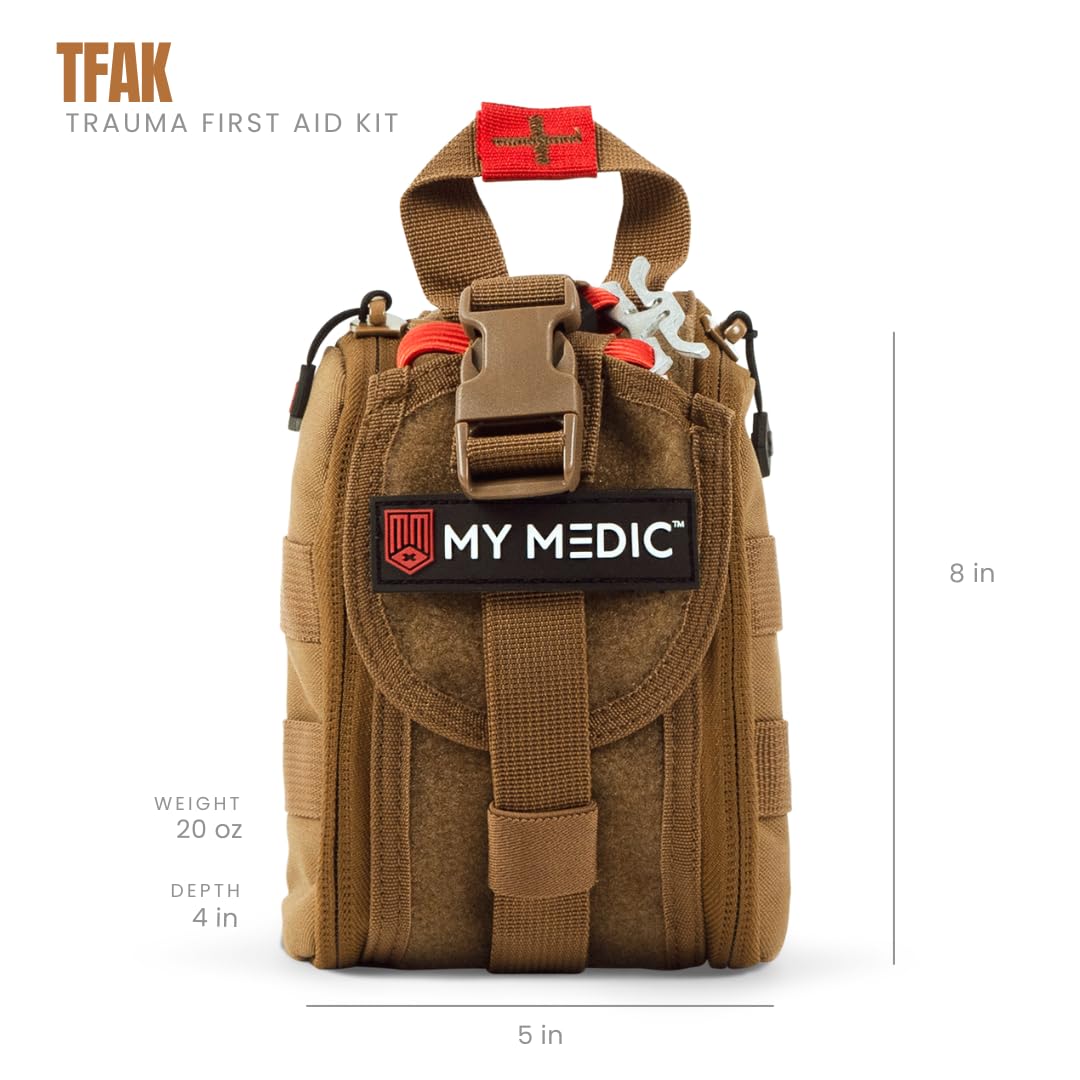 MY MEDIC TFAK Trauma First Aid Kit - Emergency Medical Rescue Gear Bag & Tactical Survival Supplies for Hunting, Hiking, Camping, The Gun Range or Car - Coyote