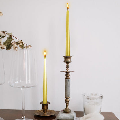 10 Inch Taper Candle, Set of 12,Tapered Candles Burn for 7 Hours, Long Sticks,Tall Candlesticks, Dinner Party, Wedding, Halloween (12pcs, Gold)