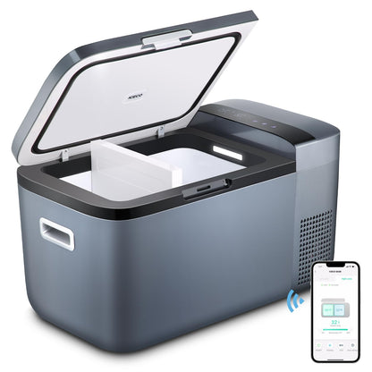 ICECO GO20 Dual Zone 12V Refrigerator, Portable Fridge Freezer with SECOP Compressor, DC 12/24V, AC 100-240V, 0℉ to 50℉, Electric Cooler for Truck, RV, SUV, Outdoor, Driving, 21 Quart, Gray
