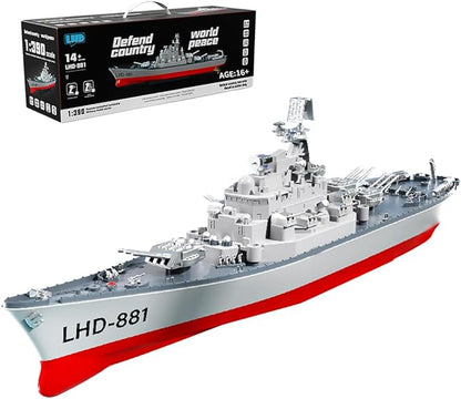 1/390 RC Battleship 2.4G 8-10KM/H Electric High-Frequency Twin-Engine Battleship Model Remote Control Military Warship Armed Cruiser Boat