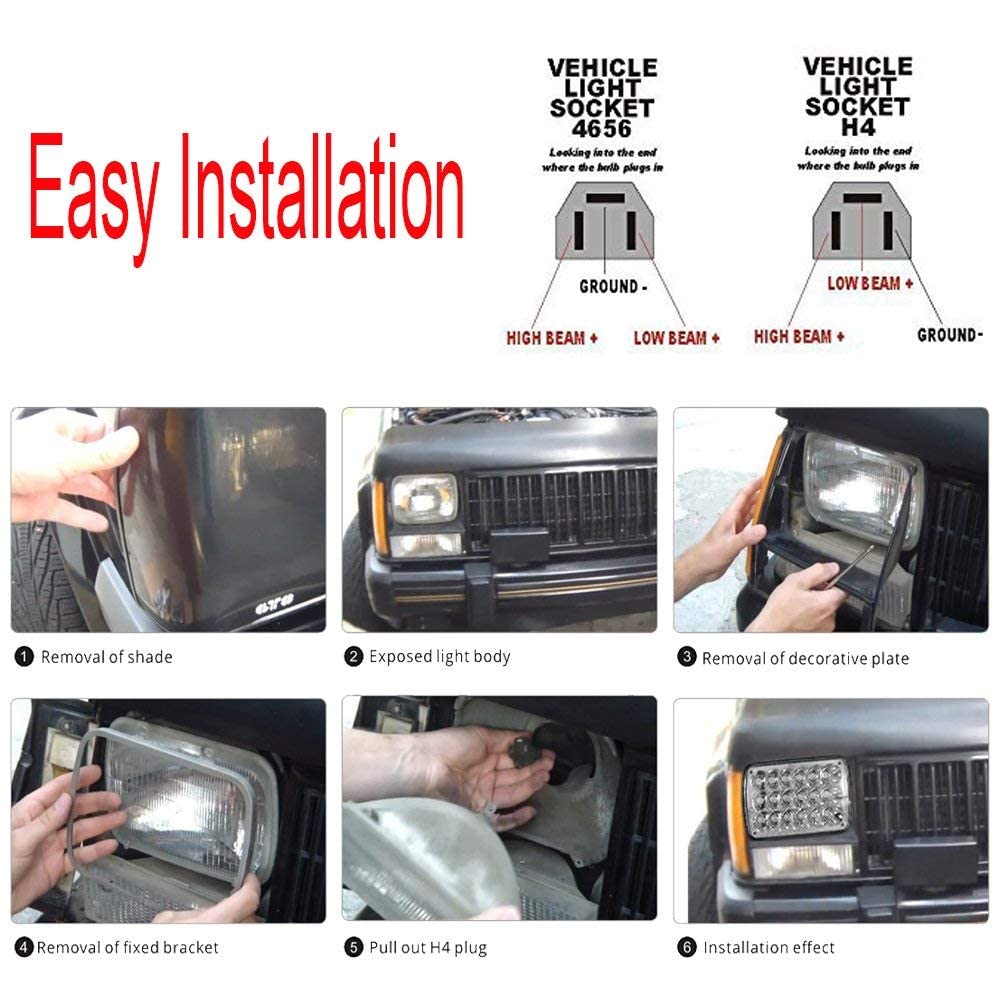 AMUNIESUN 4PCS 4X6 Inch LED Headlights Compatible With Chevrolet Chevy C4500 C5500 Kodiak,Rectangular Sealed Beam DRL Turn Signal Light Replace H4651 H4652 H4656 H4666 H6545 H4668 H4642 Light