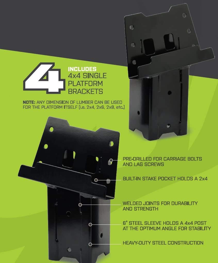 HME High-Strength Welded Construction Durable Multi-Use Platform Brackets 4 Pack - For Use With Hunting Blinds, Play Sets, Tree Houses