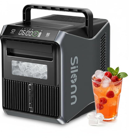 Silonn Battery-Powered Ice Maker with 4-Power, RV Ice Maker Countertop 12V/24V Car Charger 100-240V AC Solar-Ready, Portable Ice Machine 9 Cubes/6 Mins 22lbs/Day Auto-Clean for Camping RV Home Outdoor