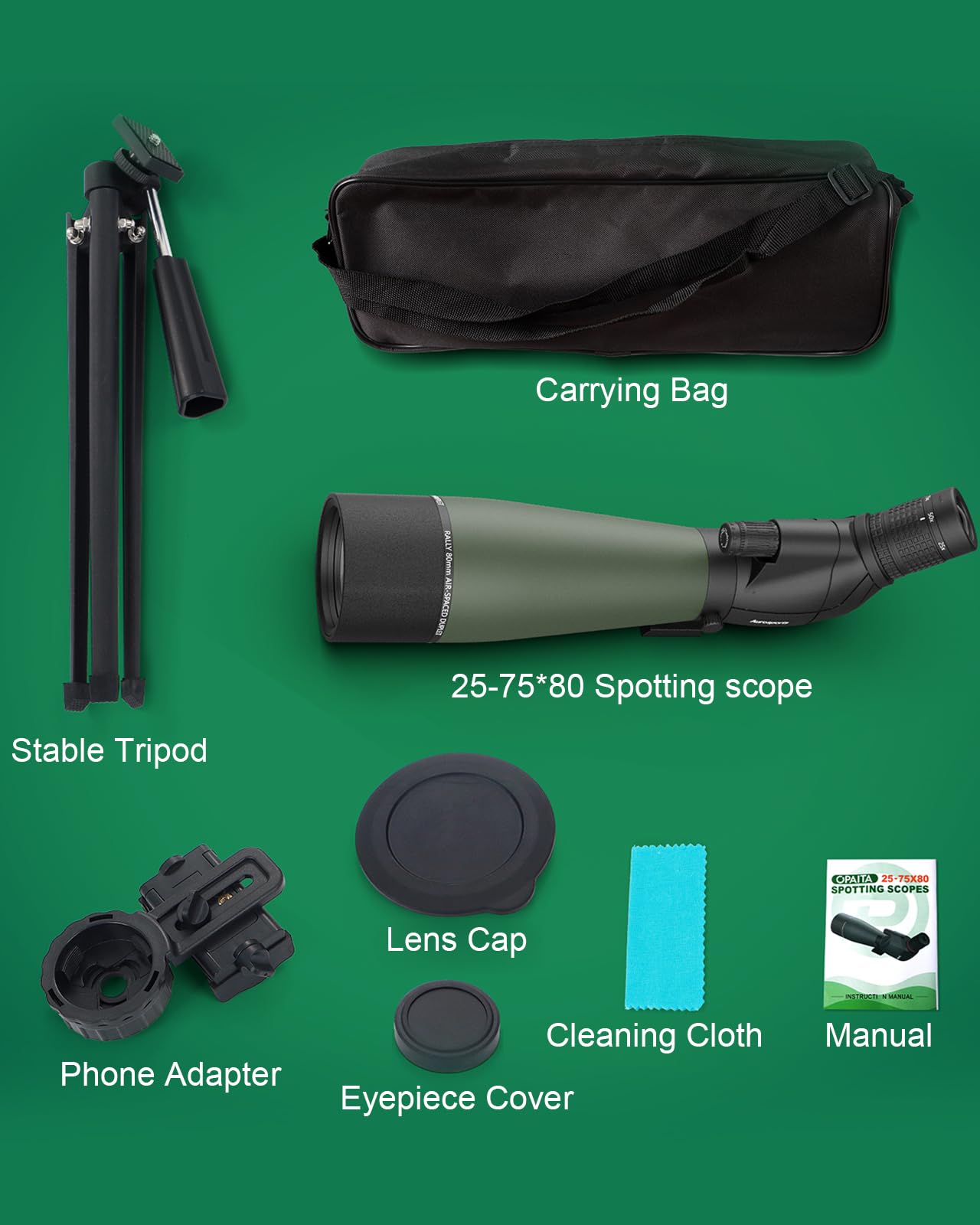opaita 25-75X80 Spotting Scope for Shooting Hunting - Spotter Scopes with Tripod Phone Adapter Waterproof HD Scope for Target Shooting Bird Watching - Gifts for Men