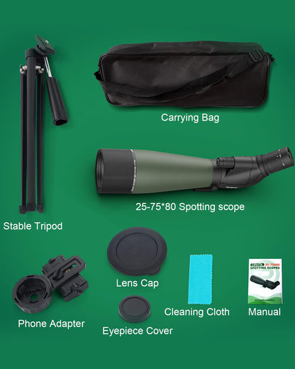 opaita 25-75X80 Spotting Scope for Shooting Hunting - Spotter Scopes with Tripod Phone Adapter Waterproof HD Scope for Target Shooting Bird Watching - Gifts for Men