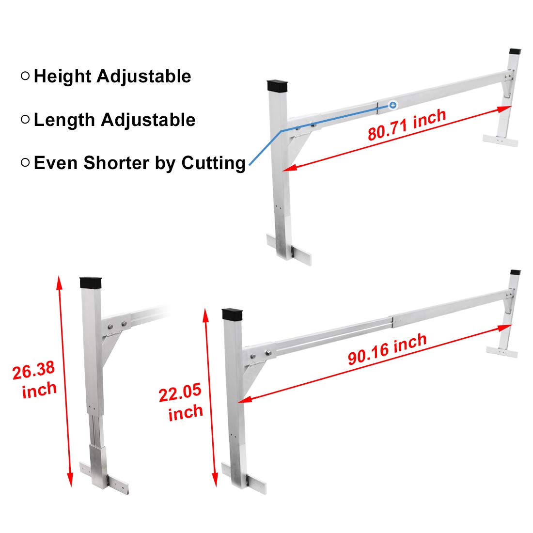 StarONE Trailer Ladder Rack, Adjustable Ladder Rack for 4' - 8.5' Enclosed & Open Trailers, 400 lbs Capacity for Ladder/Lumber/Kayak/Solar Panel, Aluminum