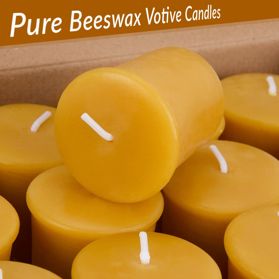 Aglary 16PCS Pure Beeswax Votive Candles, Unscented, Naturally Lightly Honey Scented, 12 Hours Burn Time Each (Raw)
