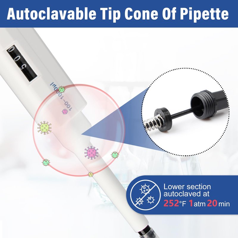 1000uL Micropipette, 1mL Lab Single Channel Micro Pipettes, Adjustable Variable Volume for Liquid Laboratory Scientific School