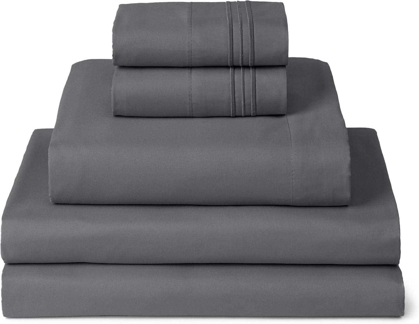 Mellanni Split King Sheets Set - 5 PC Hotel Luxury Bedding | Extra Soft, Cooling, Wrinkle-Resistant (Gray)
