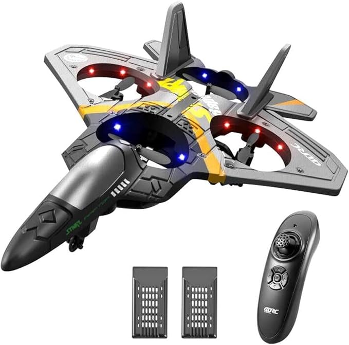 4DRC V17 Foam Remote Control Airplanes Rc Planes for Kids Adults 4-7 8-16 Remote Control Planes Fighter Jet with Light 360° Flip Fighter Jet Toy Gravity Sensing Stunt Roll Gifts for Kids Boys