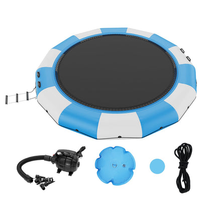 VEVOR Recreational Water Trampoline 15ft, Inflatable Water Bouncer, Portable Bounce Swim Platform with Electric Air Pump & 3-Step Ladder, Kids Adults Floating Rebounder for Water Sports, Pool, Lake