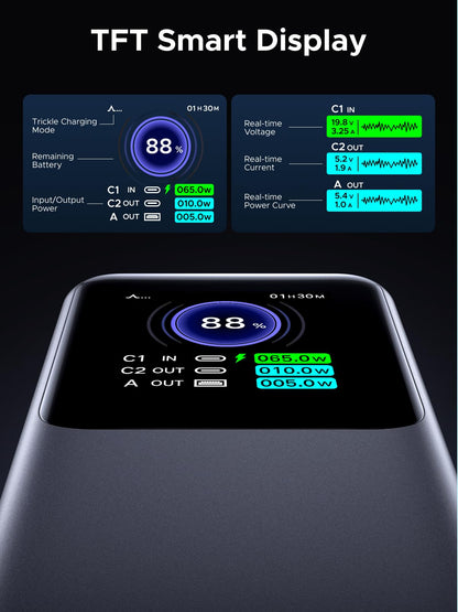UGREEN Nexode Power Bank 25000mAh 200W Laptop Portable Charger PD 3.1 Fast Charging 90Wh 3-Port Battery Pack with TFT Smart Display for MacBook Pro/Air/ipad/iPhone 17/16/Samsung S26/Dell/HP and More