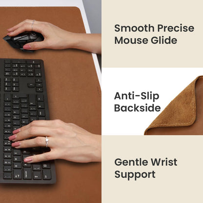 DAREhue Full Grain Genuine Leather Desk Pad – Toffee Tan Brown (L) - Premium Desk Mat with Non-Slip Backing, Thick 3mm, Office Desk Protector for Work & Gaming (Large 27.6 x 11.8 inch)