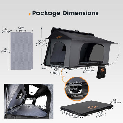 SanHima Rooftop Tent Hard Shell - Hotham Side Overland Aluminium Roof Top Tent Side-Open Design, Larger Space, Tri-Color LED Light & Skyview Window, for 2-3 People Car SUV Truck Camping