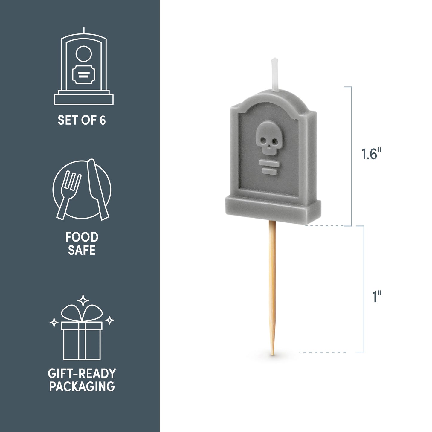 Genuine Fred Farewell Party Tombstone Birthday Candles – Set of 6 Gravestone Cake Toppers with Wooden Picks – Fun Candles for Milestone Birthdays, Retirements, and Halloween