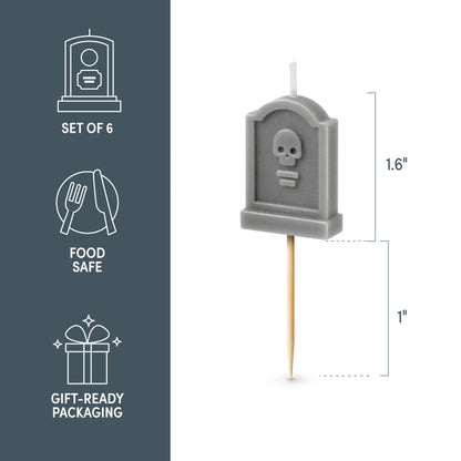 Genuine Fred Farewell Party Tombstone Birthday Candles – Set of 6 Gravestone Cake Toppers with Wooden Picks – Fun Candles for Milestone Birthdays, Retirements, and Halloween