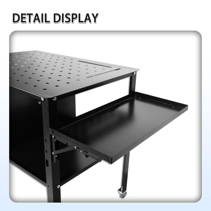Portable Welding Table with Foldable Side Panels, Mobile Workbench Cart with Wheels for Factory, Garage & Welding Applications，Black,34'L × 24'W × 33.5'H