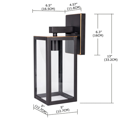 YaoKuem Outdoor Wall Lantern, E26 Medium Base, Metal & Glass, 13 inch, Oil Rubbed Bronze Finish, Model YK-WL007-ORB-1PK