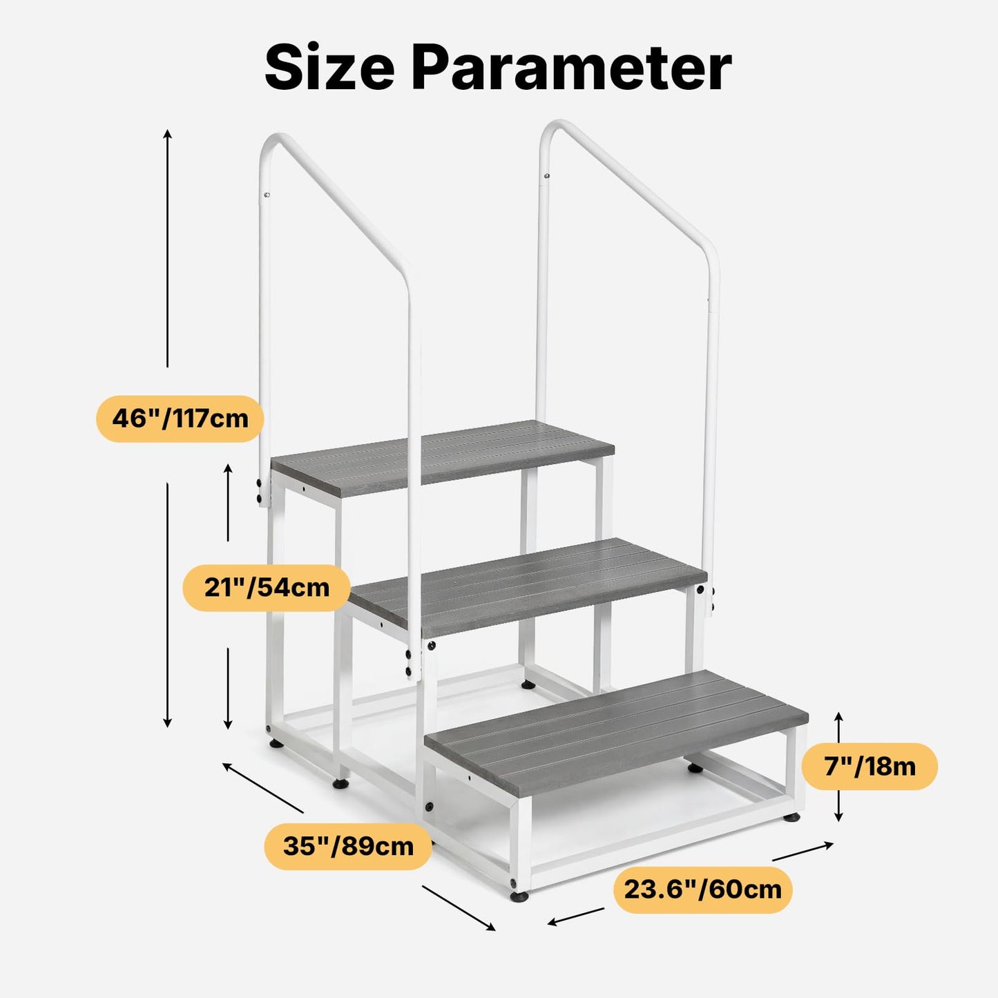 Veehoo RV Steps with Handrail for Dog Outdoor, 3 Steps Dog Hot Tub Step with Handrail for 5th Wheel RVs Camper Trailers, Non Slip Large Dogs Mobile Home Stairs Waterproof for Car Truck, up to 300 lbs
