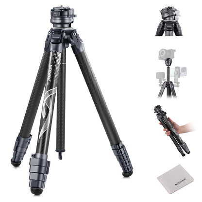 NEEWER LITETRIP LT32 Camera Travel Tripod, Carbon Fiber Portable Stand, Ball Head Detachable Center Axis Flip Buckle Cleaning Cloth Arca QR Plate Compatible with PD (Former TP62)