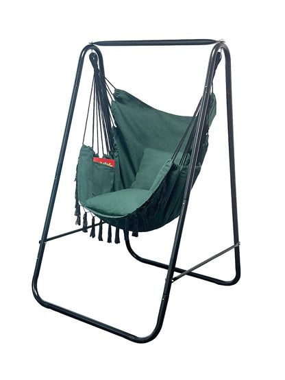 PIRNY Hammock Chair with Stand,Heavy-Duty Hammock Stand with Large Indoor Swing,MAX Load 500 LBS,Hanging Chair with Stand for Indoor Outdoor,Swing Chair with 2 Cushions Included(Dark Green)