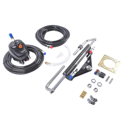 GELUOXI 150HP Marine Outboard Hydraulic Steering Kit with Dual-Lock Cylinder, High-Pressure Pump (6.9mpa/1000psi), 2X 20ft Durable Nylon Hose (5/16") for Single-Engine Boats