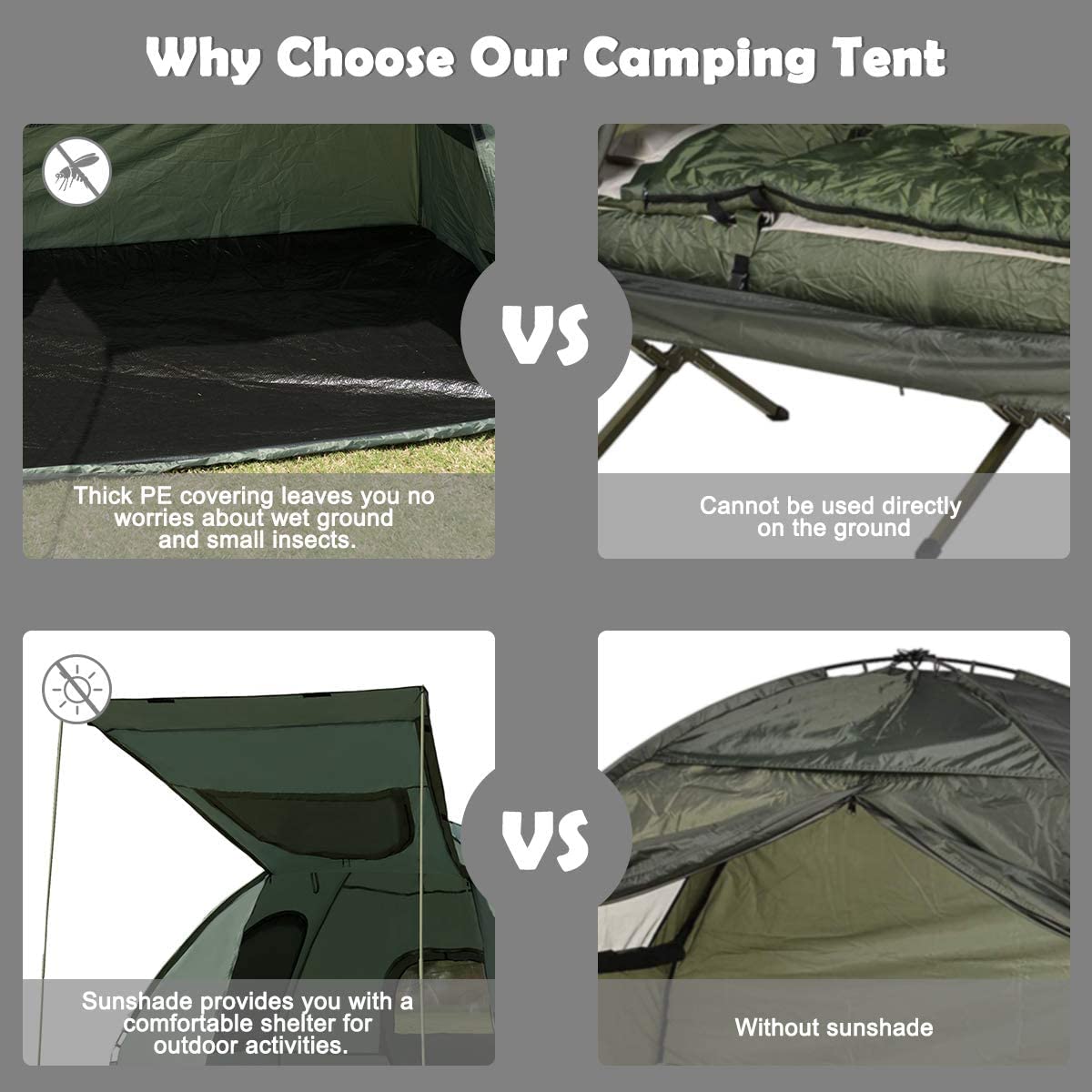 LUARANE Double Tent Bed, Outdoor Folding Tent Set with Air Mattress & Sleeping Bag, 2 Person Waterproof Raised Camping Tent Bed with Carry Bag, Suitable for Hiking, Camping, Picnics