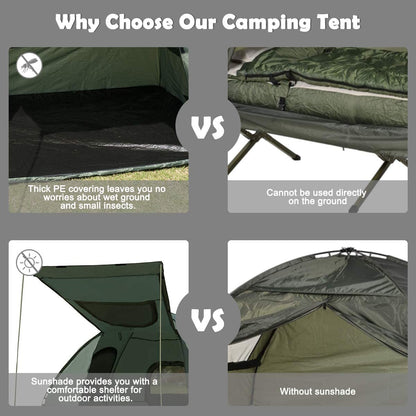 LUARANE Double Tent Bed, Outdoor Folding Tent Set with Air Mattress & Sleeping Bag, 2 Person Waterproof Raised Camping Tent Bed with Carry Bag, Suitable for Hiking, Camping, Picnics