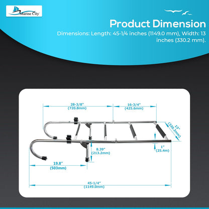 MARINE CITY Stainless Steel Anti-Slip 2+2 Step Folding Telescoping Dock Ladder - Ideal for Marines, Boats, Yachts, Swimming Pools