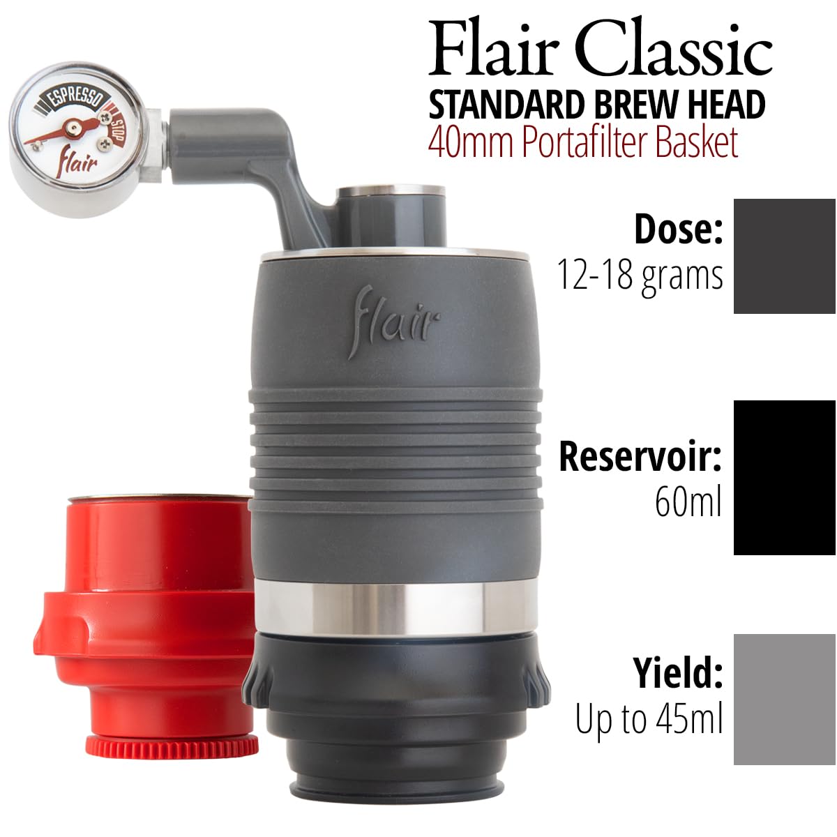 Flair UPDATED Espresso Maker - Classic: All manual lever espresso maker for the home - Pressure gauge and two portafilters included