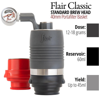 Flair UPDATED Espresso Maker - Classic: All manual lever espresso maker for the home - Pressure gauge and two portafilters included