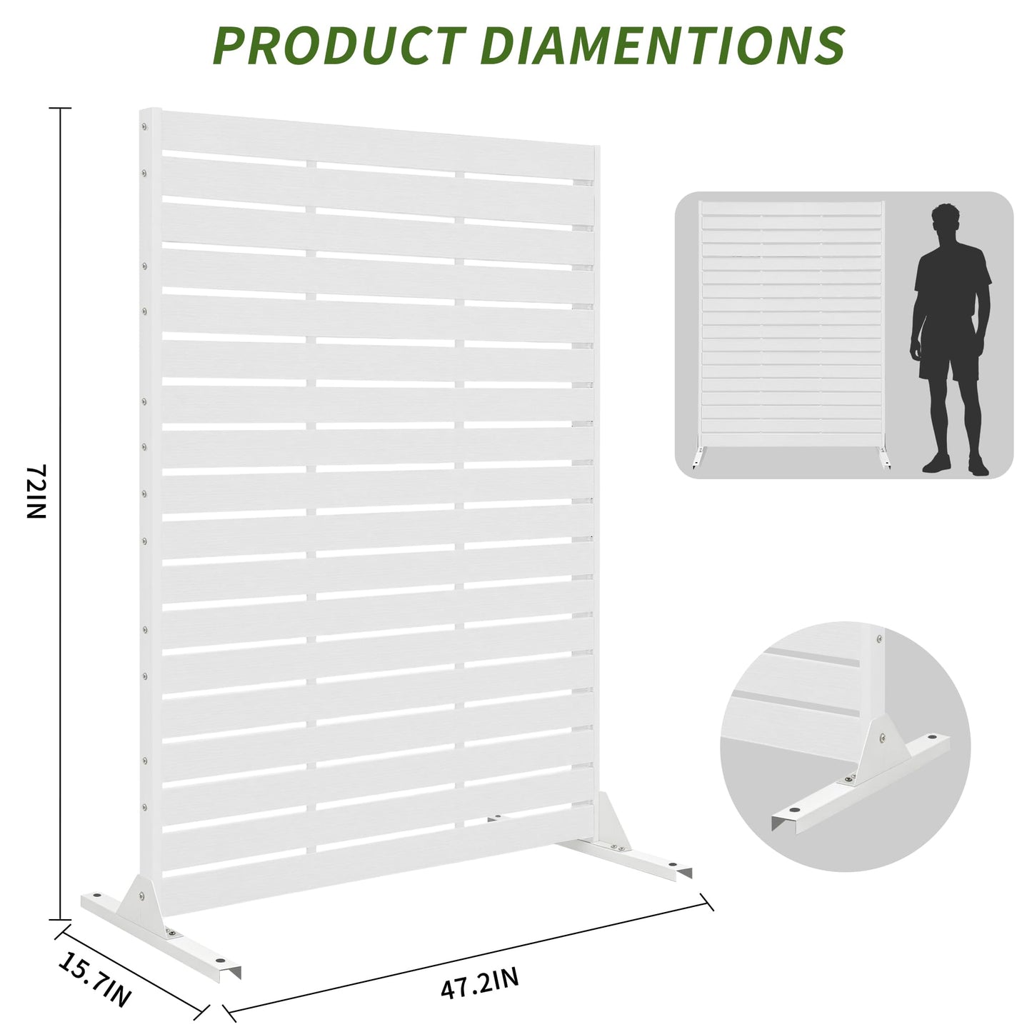 FROASISPRO HDPE Outdoor Privacy Screen 72" H x 47.2" W Freestanding Room Divider with Metal Base, Weatherproof Waterproof Sunscreen Rustproof Partition Screen for Patio Backyard Pool Balcony, White