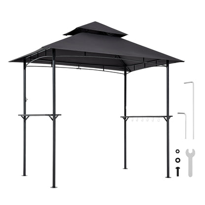 VEVOR Grill Gazebo, 8 x 5 ft Outdoor BBQ Gazebo with Double-Tiered Roof, Powder-Coated Steel Patio Grill Shelter with 2 Side Shelves & 8 Hooks, Grilling Canopy for Patio Backyard Garden Picnic