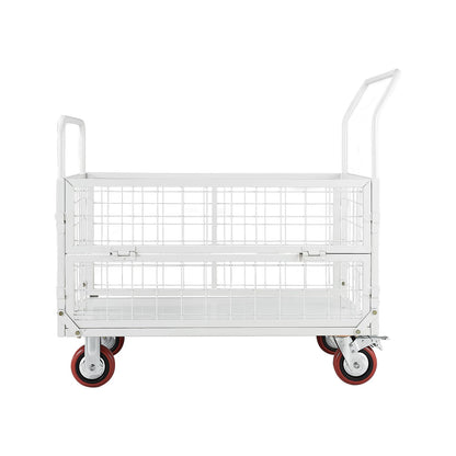 VEVOR Platform Truck Cart with Cage, 2000 lbs Capacity, 6-in-1 Foldable Flatbed Cart with Swivel Wheels, Heavy Duty Hand Truck, Multi-Functional Push Dolly, for Grocery Laundry, 44.5 x 26.6 x 42.1 in