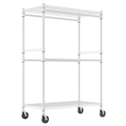 Himimi Double Rods Clothes Rack Heavy Duty,Adjustable Metal Garment Rack with Wheels,Portable Clothing Rack for Hanging Clothes, Closet Rack for Bedroom Laundry Room, 45" W×20.5" D×80.5" H, White
