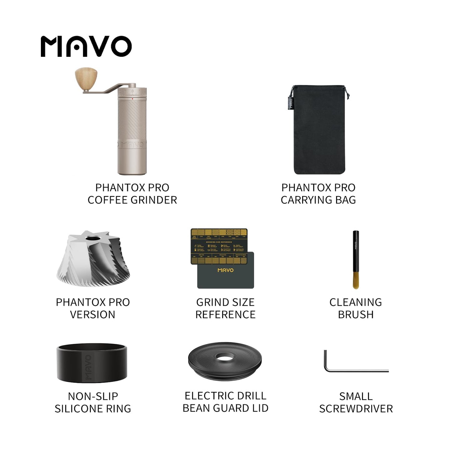 MAVO Manual Coffee Grinder, Phantox Pro Burr Coffee Grinder, Professional 45mm Stainless Steel Grinding Core, Capacity 30g, 120 Clicks Adjustment, Hand Coffee Grinder for Espresso, Pour Over, Silver