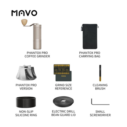 MAVO Manual Coffee Grinder, Phantox Pro Burr Coffee Grinder, Professional 45mm Stainless Steel Grinding Core, Capacity 30g, 120 Clicks Adjustment, Hand Coffee Grinder for Espresso, Pour Over, Silver