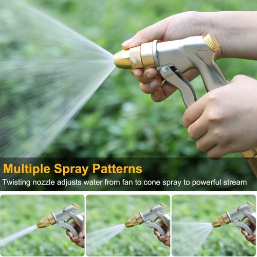 FANHAO Heavy Duty Metal Garden Hose Nozzle - Adjustable Brass Tip Spray for Plants, Cars & Pets