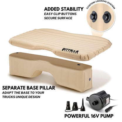 Pittman Outdoors Backseat Bed Air Mattress – 60” Rear Seat Air Mattress for Trucks, Vans & Large SUV – Includes Pump, Pillow & Storage Bag – Inflatable Back Seat Air Mattress – Tan