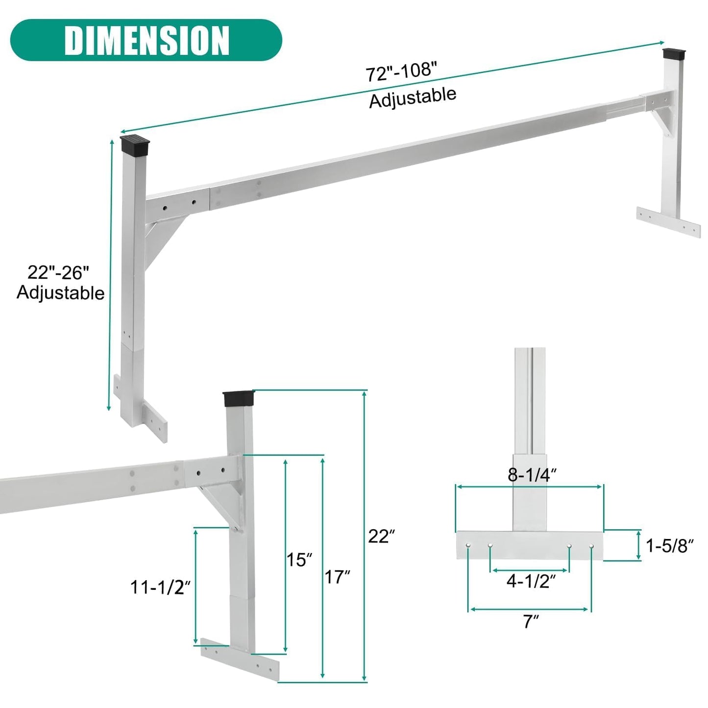 OUTPRIZE Aluminum Trailer Ladder Rack, 6FT to 9FT Adjustable Trailer Roof Ladder Rack for Universal Enclosed and Open Trailers, 400 lbs Capacity, Silver