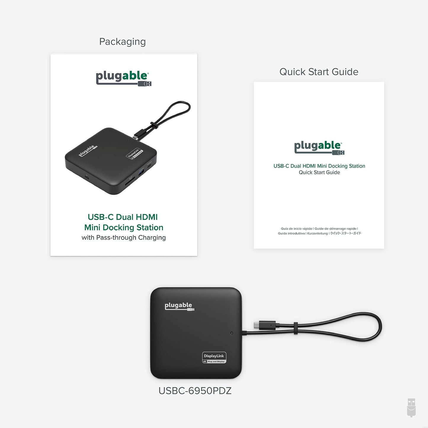 Plugable 7-in-1 USB-C DisplayLink Dock – Dual 4K 60Hz HDMI, USB-C & USB-A (10Gbps), SD Card, Gigabit Ethernet, 100W PD Charging – Compatible with macOS & Windows, MacBook Dual Monitor Support