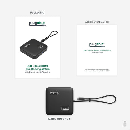 Plugable 7-in-1 USB-C DisplayLink Dock – Dual 4K 60Hz HDMI, USB-C & USB-A (10Gbps), SD Card, Gigabit Ethernet, 100W PD Charging – Compatible with macOS & Windows, MacBook Dual Monitor Support