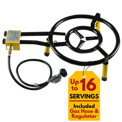 Paelluxe Paella Burner and Stand Set 16 Inch Dual Ring Propane Burner Outdoor Stove with Table Top Stand & Regulator, Portable Gas Cooker Wok Burner for Camping, Crawfish Boil Cooking Outdoor Paellera