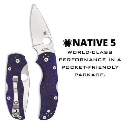Spyderco Native 5 Signature Knife with 2.95" CPM S110V Steel Blade and Dark Blue G-10 Handle - PlainEdge - C41GPDBL5